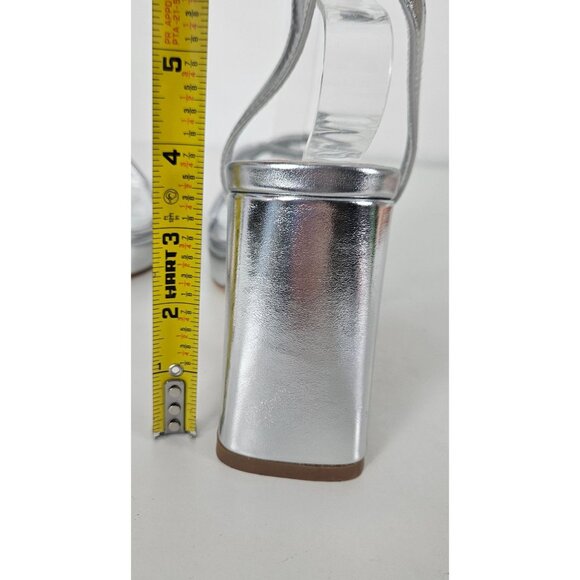 Womens 8.5 Silver Block Heel Sandals Strappy Adj Ankle Strap Party Wedding Sexy - Picture 9 of 13